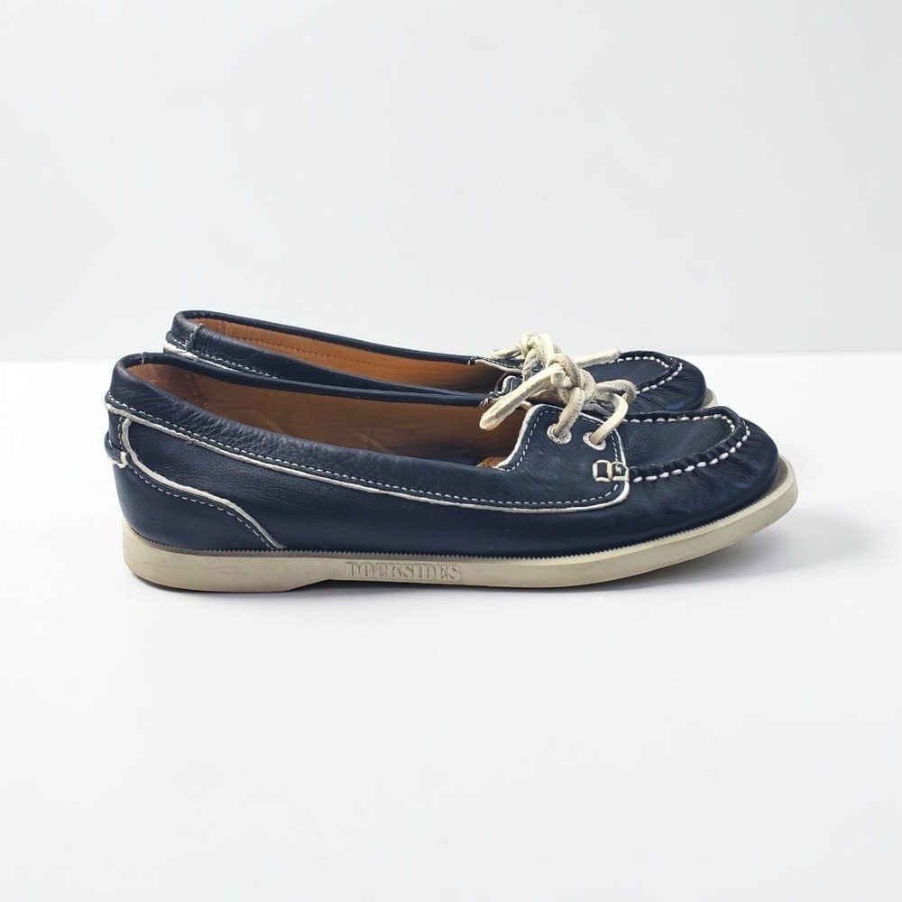 Sebago Docksides Womens Black Leather Boat Shoes Nautical Loafers Size 7M
